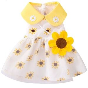 🗽Sunflower Dog Dress with Yellow Collar, front snap closure. Size Small